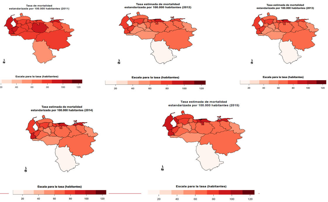 Tasa de mortalidad estandarizada por 100.000 habitantes 2011, 2012, 2013, 2014 y 2015