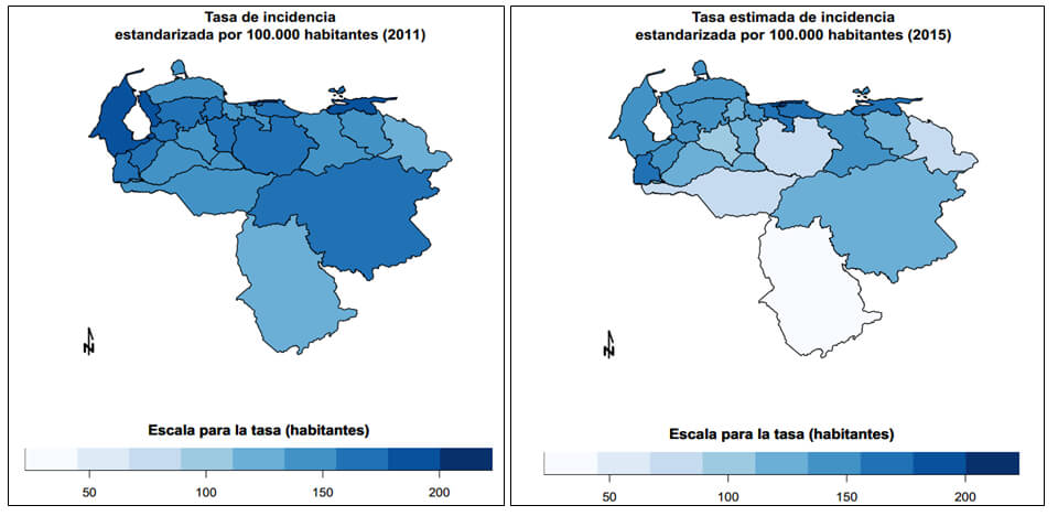 Total incidencia estandarizada por 100.000 habitantes 2011 y 2015
